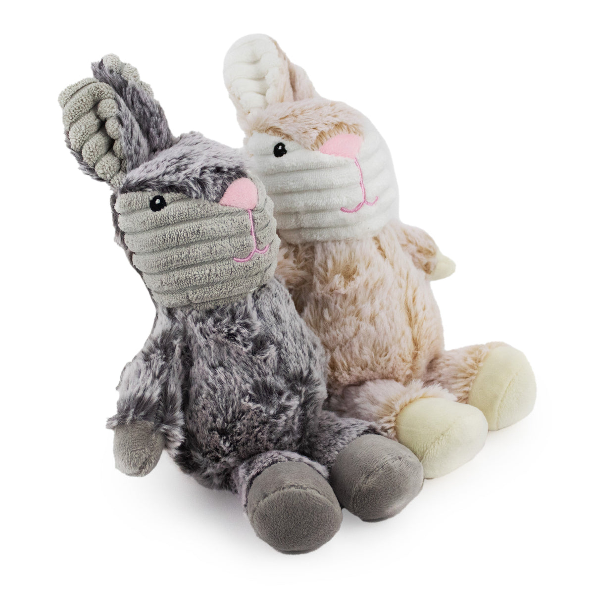 Giftable World Pet 7" Two Tone Cuddle Bunny w/ Squeaker & Corduroy Trim - 2 Pack - corduroy dog toy with squeaker