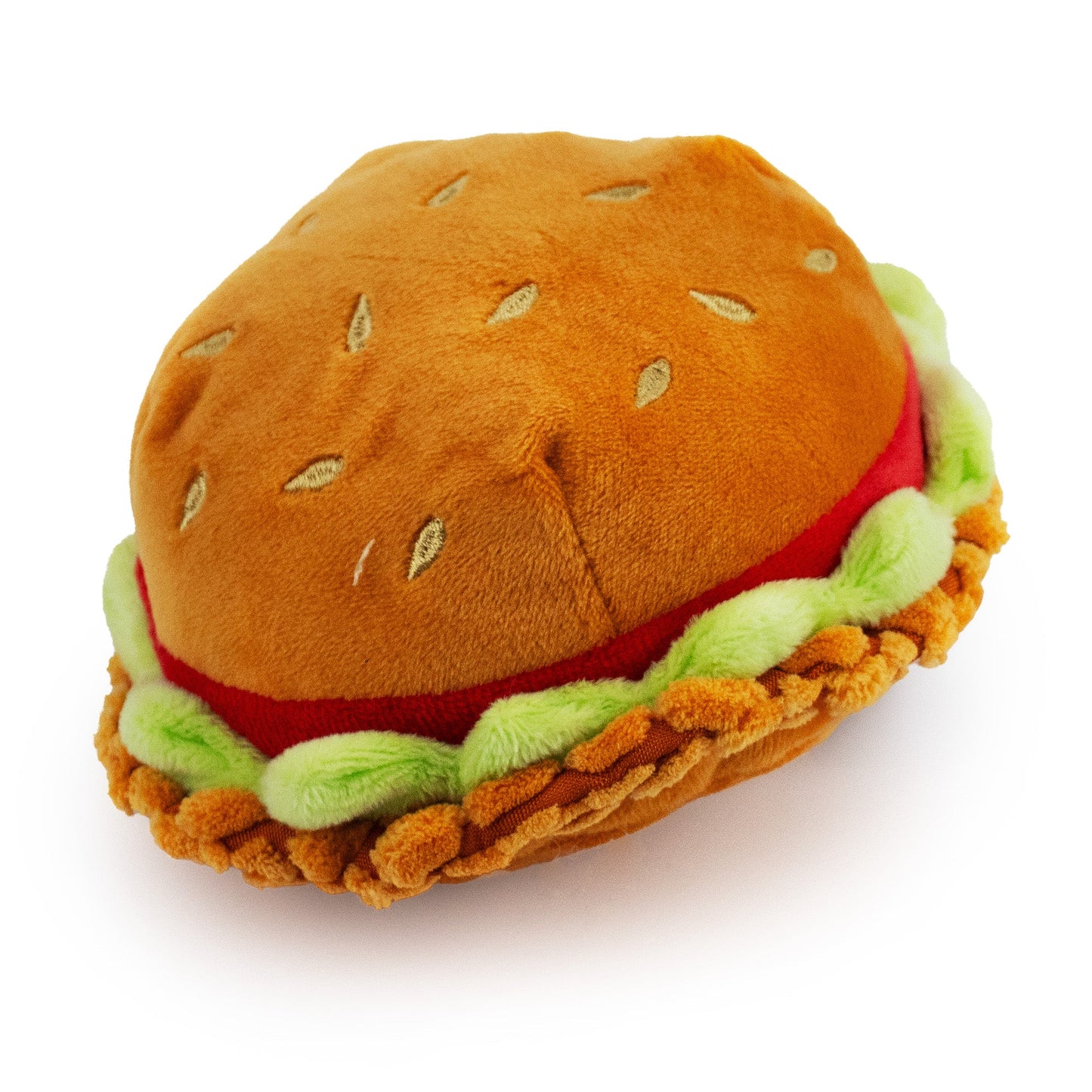 4.5" Spicy Chicken Sandwich w/ Squeaker plush dog toy with soft fabric, designed for gentle play and cuddling