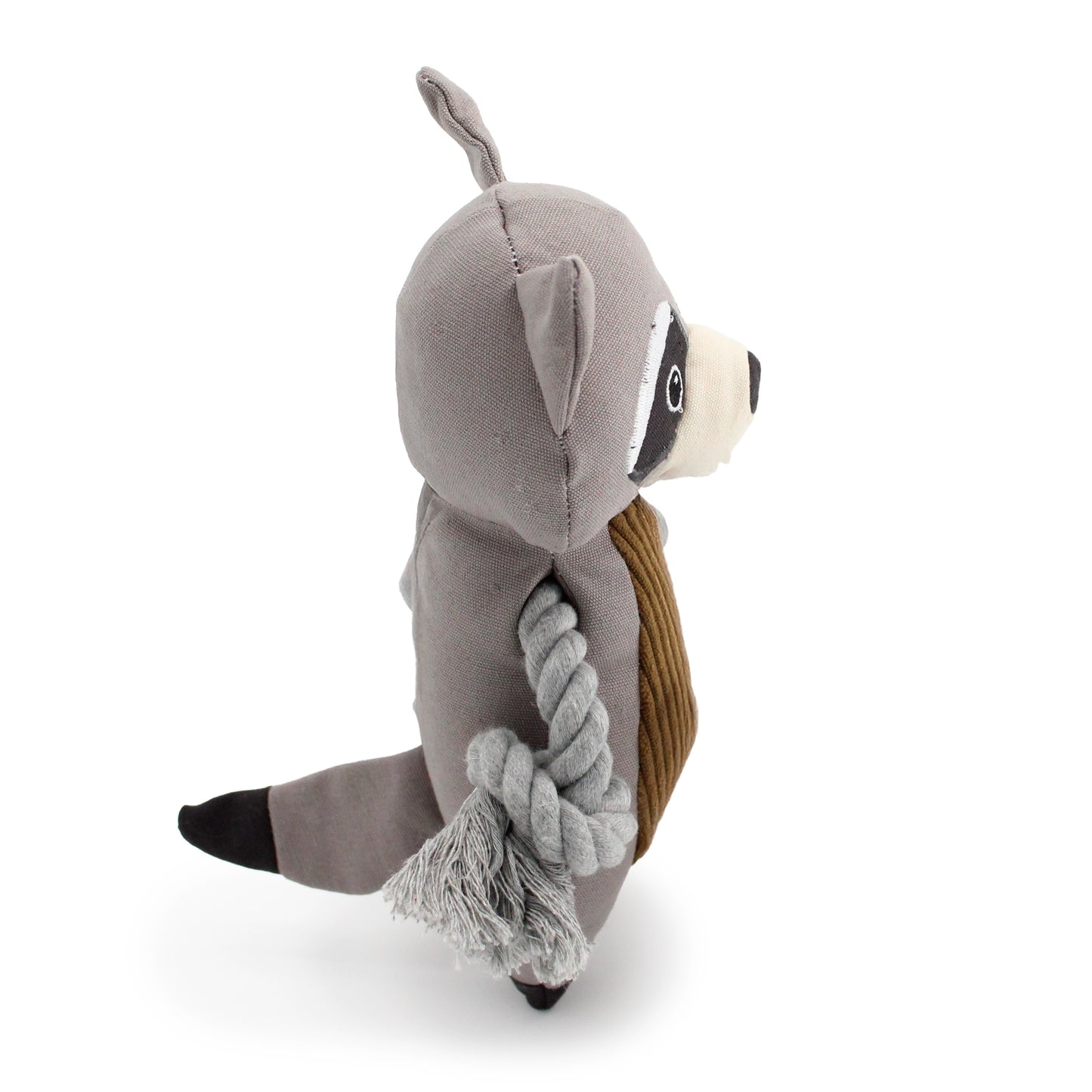 9" Canvy Raccoon plush dog toy with soft fabric, designed for gentle play and cuddling