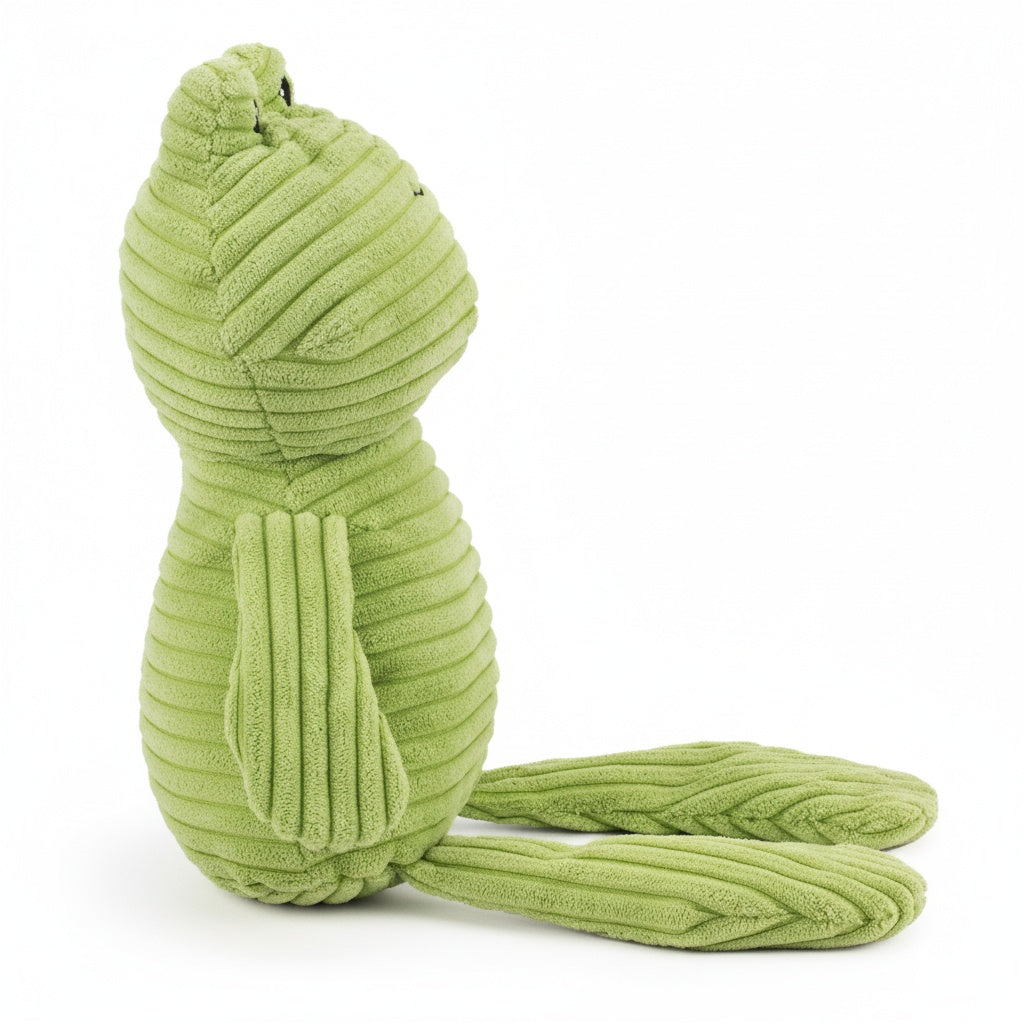 8.5" Frog w/ squeaker and crinkle plush dog toy with soft fabric, designed for gentle play and cuddling