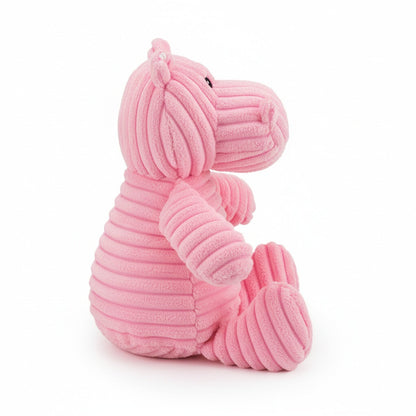 9" Corduroy Sitting Hippo w/ Squeaker & Crinkle plush dog toy with soft fabric, designed for gentle play and cuddling