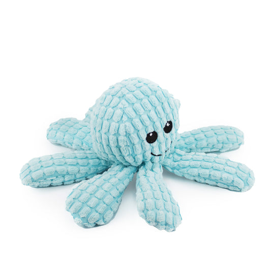 9" Ogi the Octopus w/ Squeaker - Lt. Blue plush dog toy with soft fabric, designed for gentle play and cuddling
