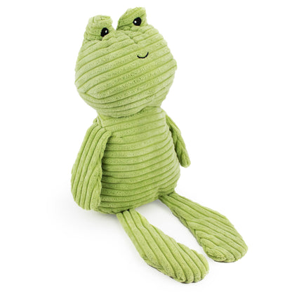 12" Frog w/ squeaker and crinkle plush dog toy with soft fabric, designed for gentle play and cuddling