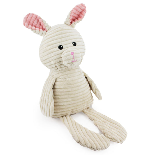 12" Bunny w/ squeaker and crinkle plush dog toy with soft fabric, designed for gentle play and cuddling