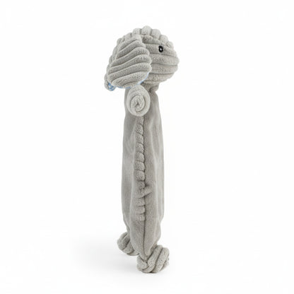12" Corduroy Bunny Flattie - Gray plush dog toy with soft fabric, designed for gentle play and cuddling