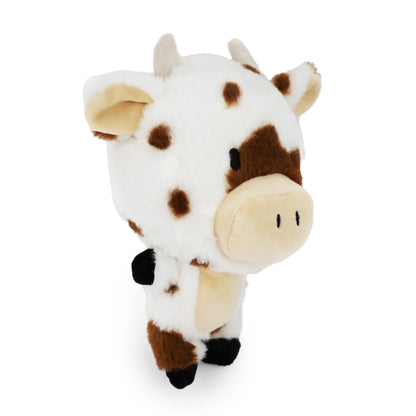 8" Claramoo Cow plush dog toy with soft fabric, designed for gentle play and cuddling