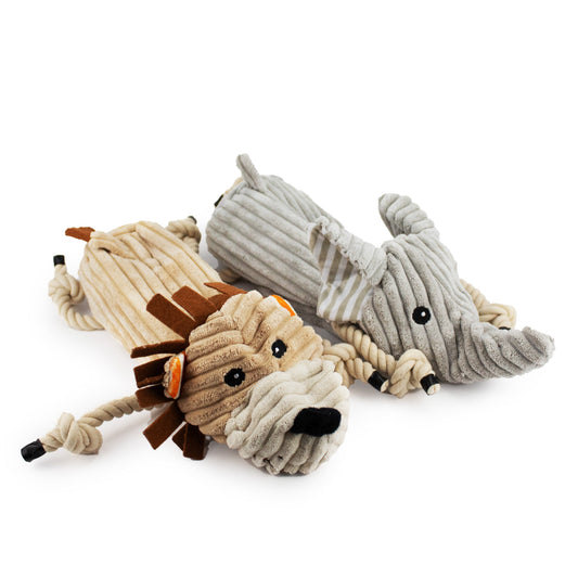 Giftable World Pet 12" Stuffless Bottle Insert Elephant & Lion - 2 Pack - plush dog toy with squeaker