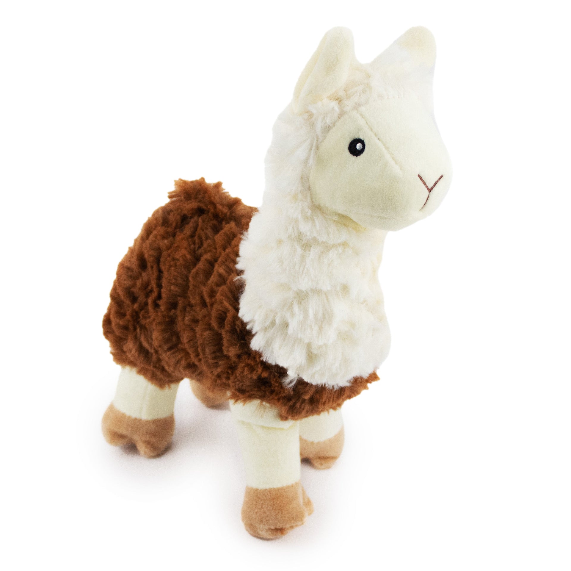 11'' Standing Llama w/ Squeaker plush dog toy with soft fabric, designed for gentle play and cuddling