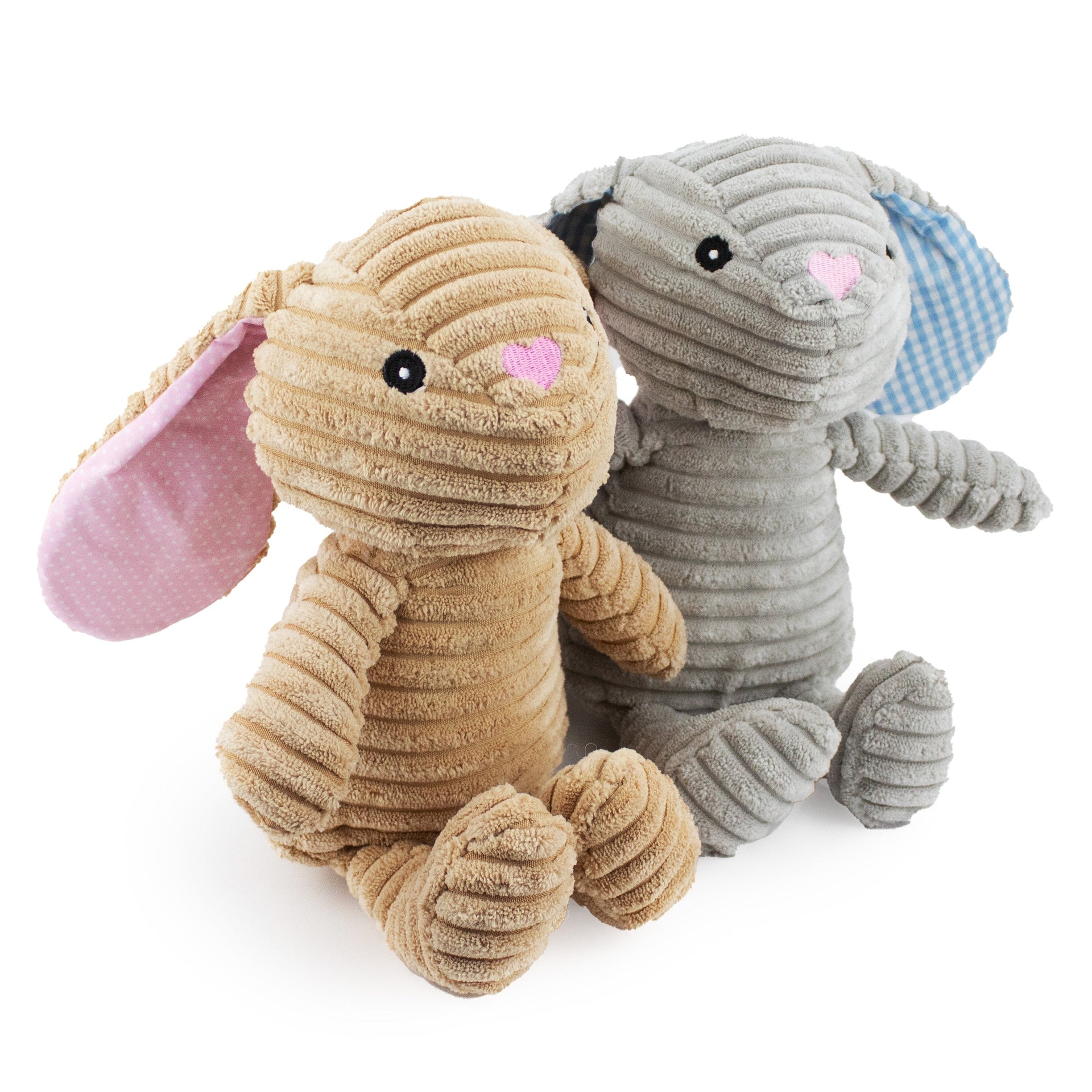 9" Corduroy Rabbit w/ Squeaker & Crinkle - 2 Pack plush dog toy with soft fabric, designed for gentle play and cuddling