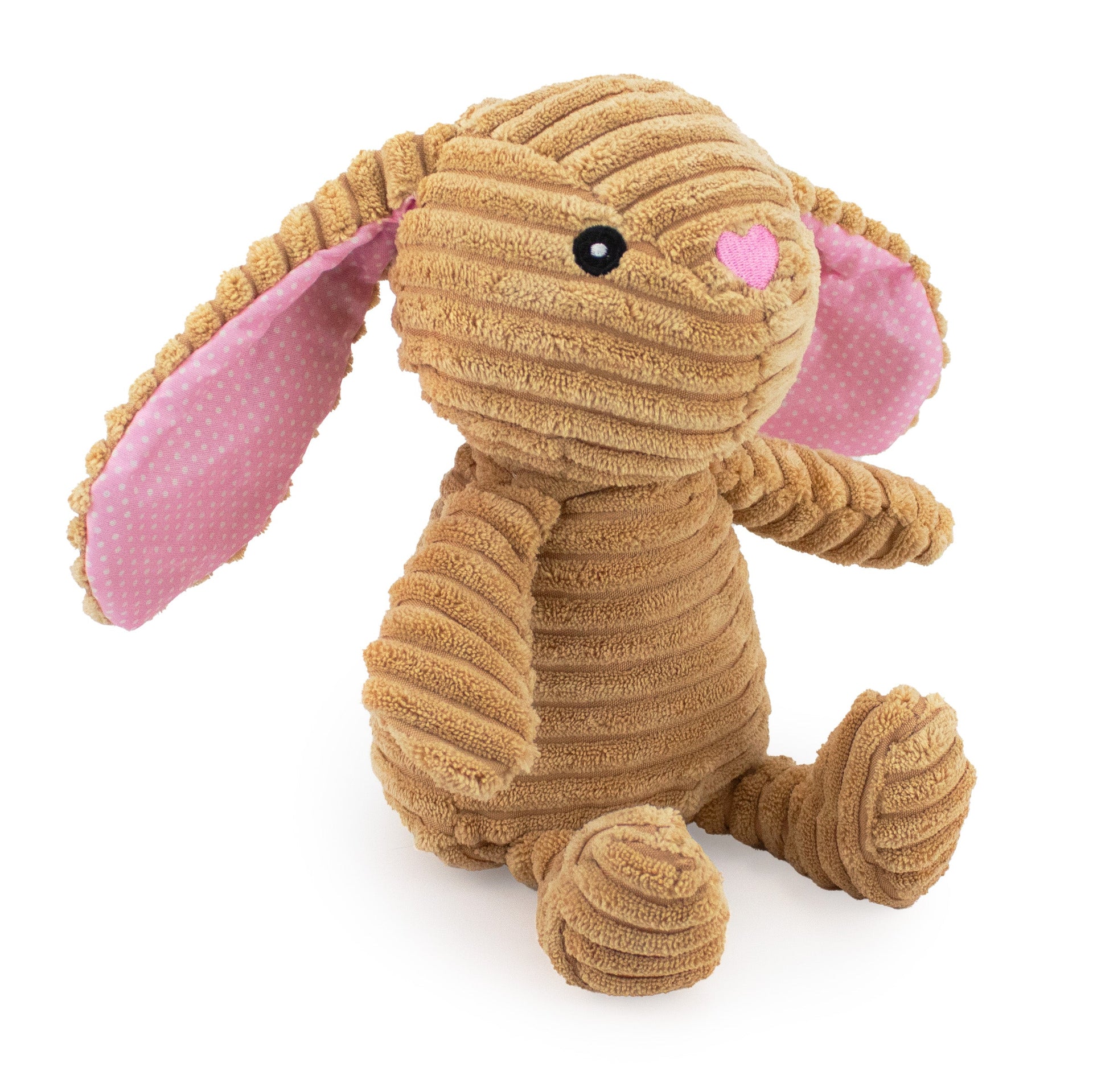 9" Corduroy Rabbit w/ Squeaker & Crinkle - Tan plush dog toy with soft fabric, designed for gentle play and cuddling