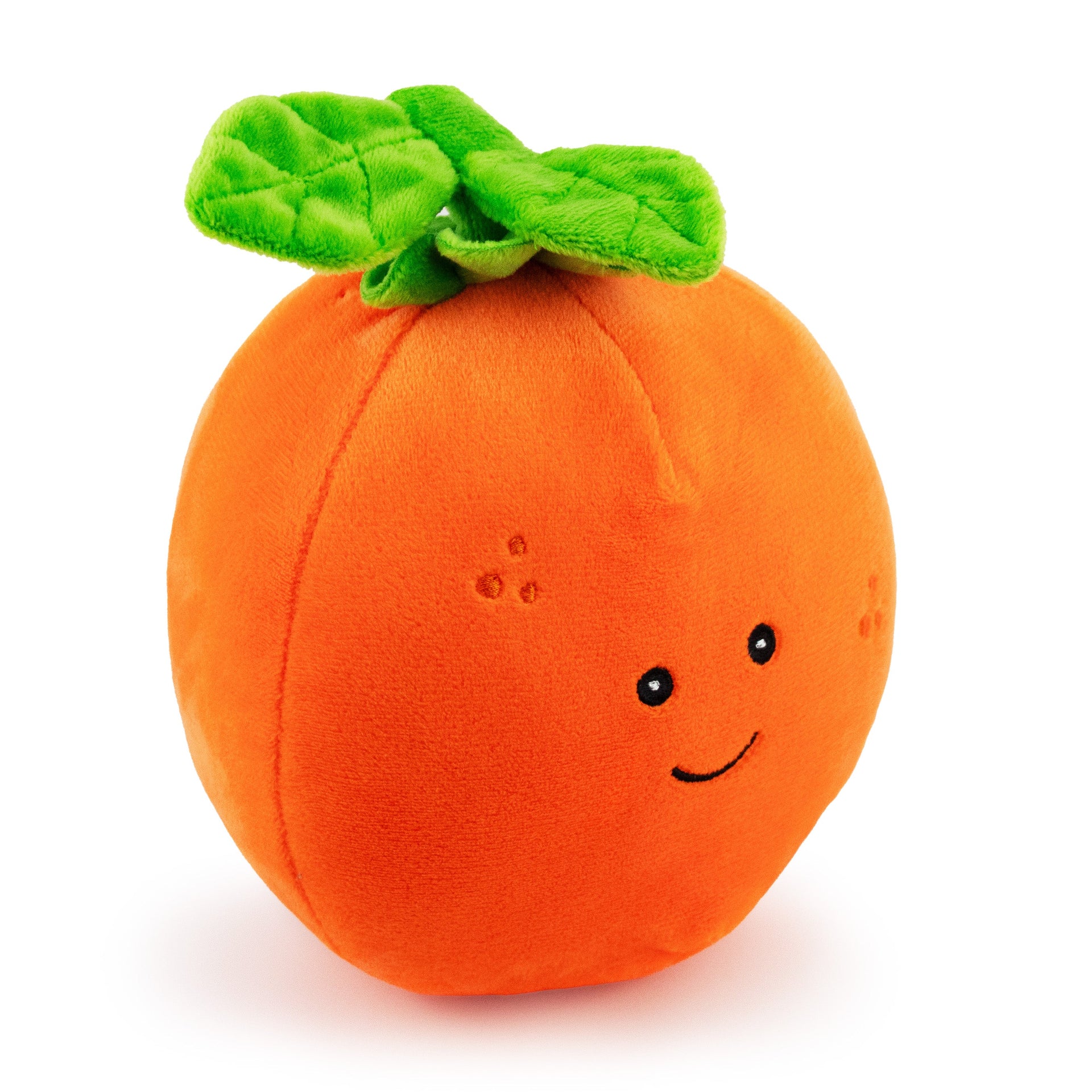 6" Tangy Orange W/ Squeaker plush dog toy with soft fabric, designed for gentle play and cuddling