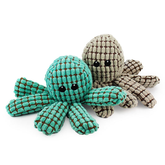 9" Ogi the Octopus w/ Squeaker & Crinkle - 2 Asst plush dog toy with soft fabric, designed for gentle play and cuddling