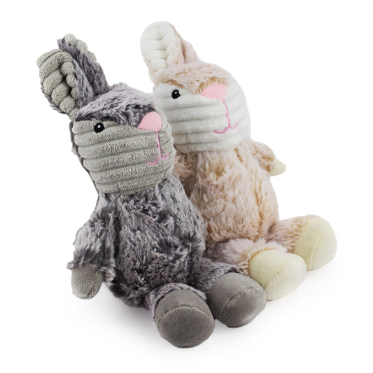 Giftable World Pet 7" Two Tone Cuddle Bunny w/ Squeaker & Corduroy Trim - 2 Pack - corduroy dog toy with squeaker
