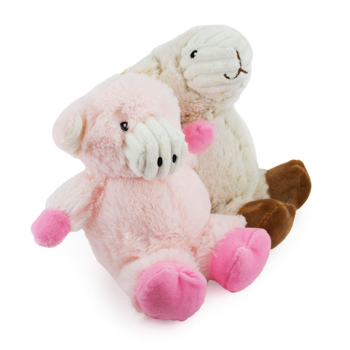 Giftable World Pet 7" Two Tone Cuddle Pig & Lamb w/ Squeaker & Corduroy - corduroy dog toy with squeaker
