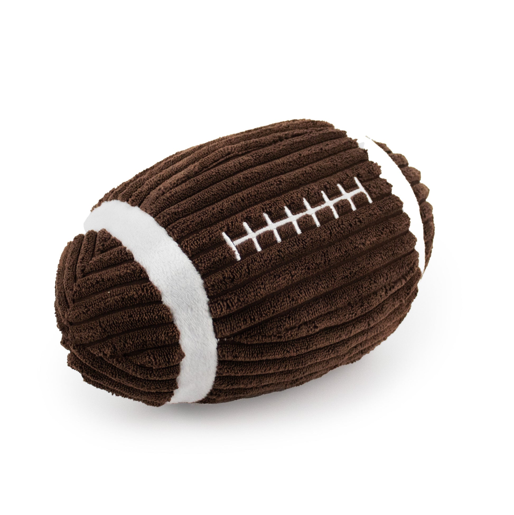 9" Corduroy Football W/ Squeaker plush dog toy with soft fabric, designed for gentle play and cuddling