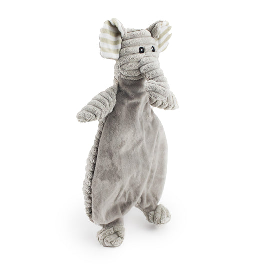 12" Corduroy Elephant Flattie plush dog toy with soft fabric, designed for gentle play and cuddling
