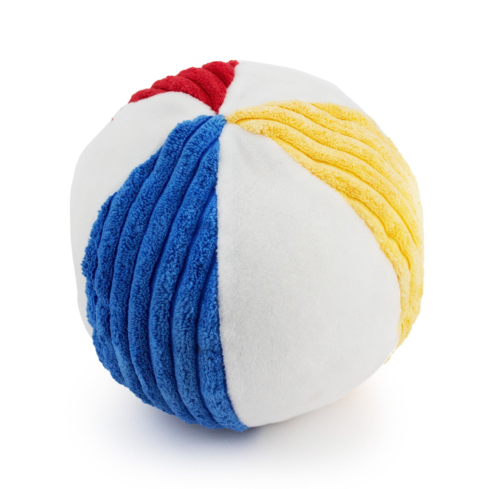 6" Beach Ball plush dog toy with soft fabric, designed for gentle play and cuddling