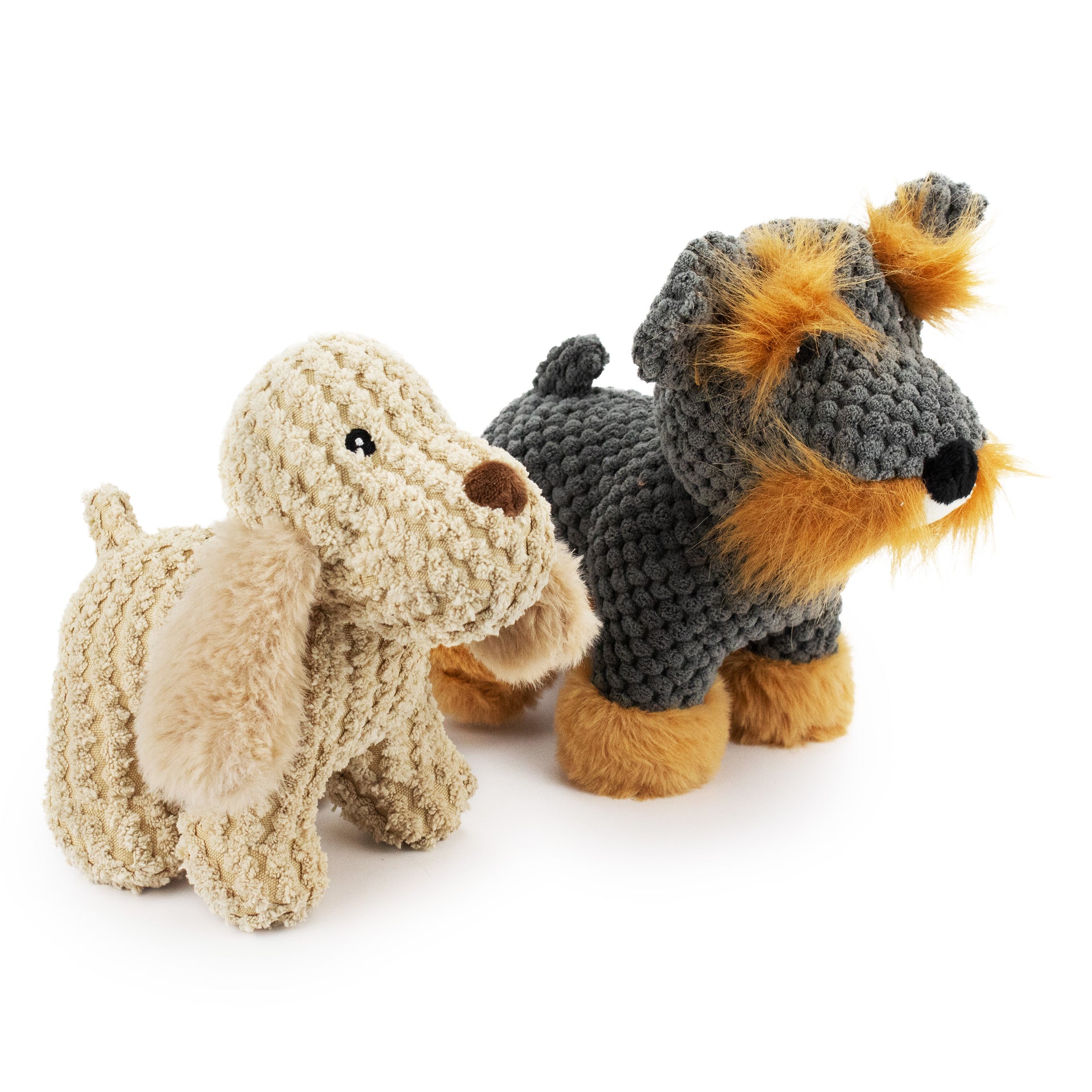 6.5" Moxie Terriers w/ Squeaker & Crinkle - 2 Pack plush dog toy with soft fabric, designed for gentle play and cuddling