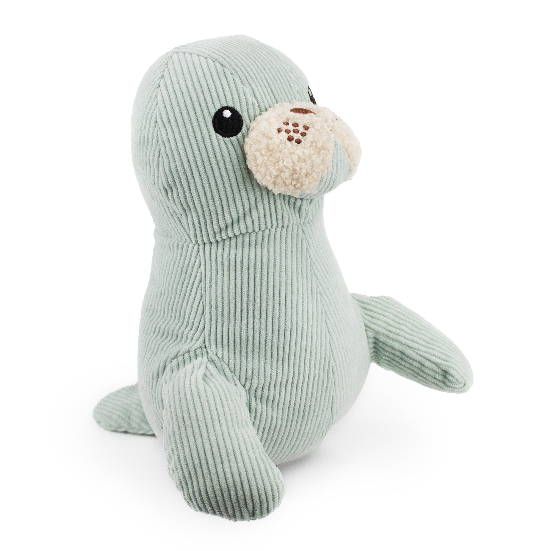 9" Sally Seal w/ Grunter & Crinkle - Mist plush dog toy with soft fabric, designed for gentle play and cuddling