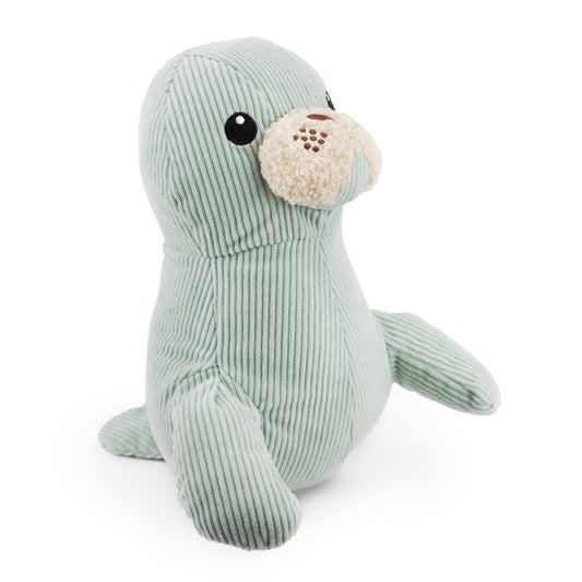 9" Sally Seal w/ Grunter & Crinkle - Mist plush dog toy with soft fabric, designed for gentle play and cuddling