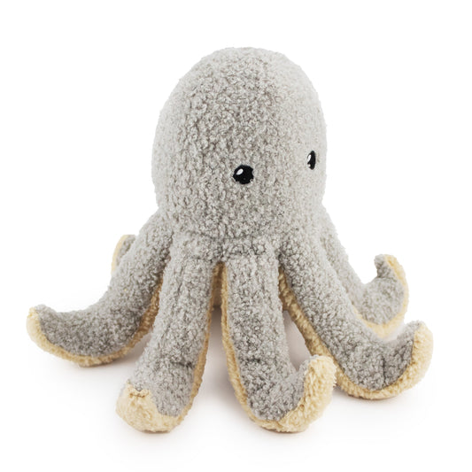 9" Octavia Octopus w/ Squeaker & Crinkle -  Gray plush dog toy with soft fabric, designed for gentle play and cuddling
