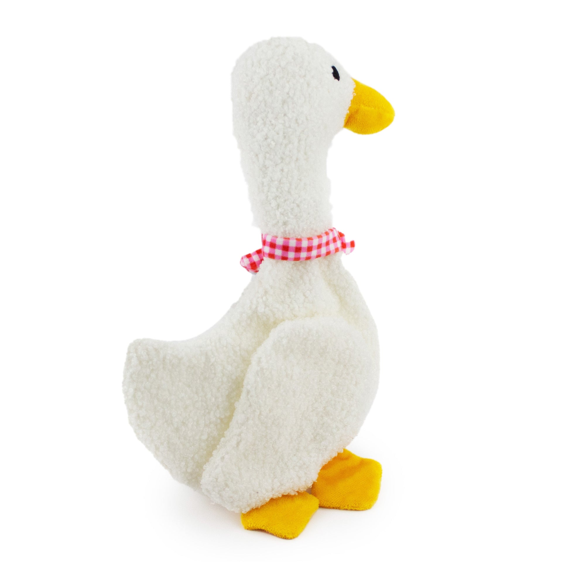 13" What's up Duck Flattie w/ Squeaker & Crinkle plush dog toy with soft fabric, designed for gentle play and cuddling