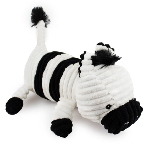 Giftable World Pet 12" Corduroy Lying Zebra w/ Squeaker & Crinkle - corduroy dog toy with squeaker and crinkle