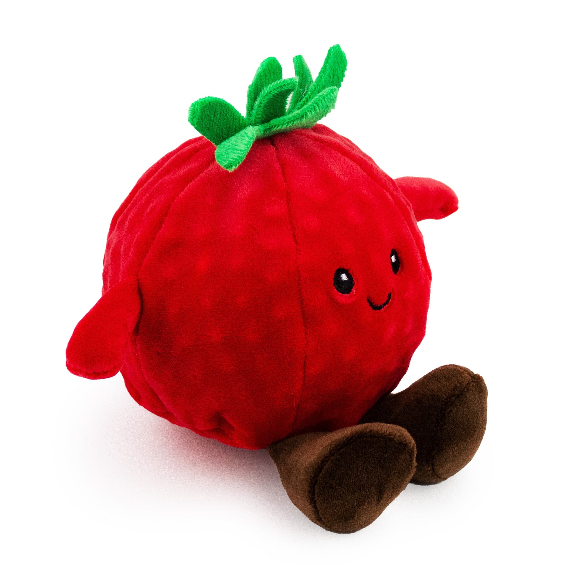 5" Tommy Tomato w/ Squeaker Ball plush dog toy with soft fabric, designed for gentle play and cuddling