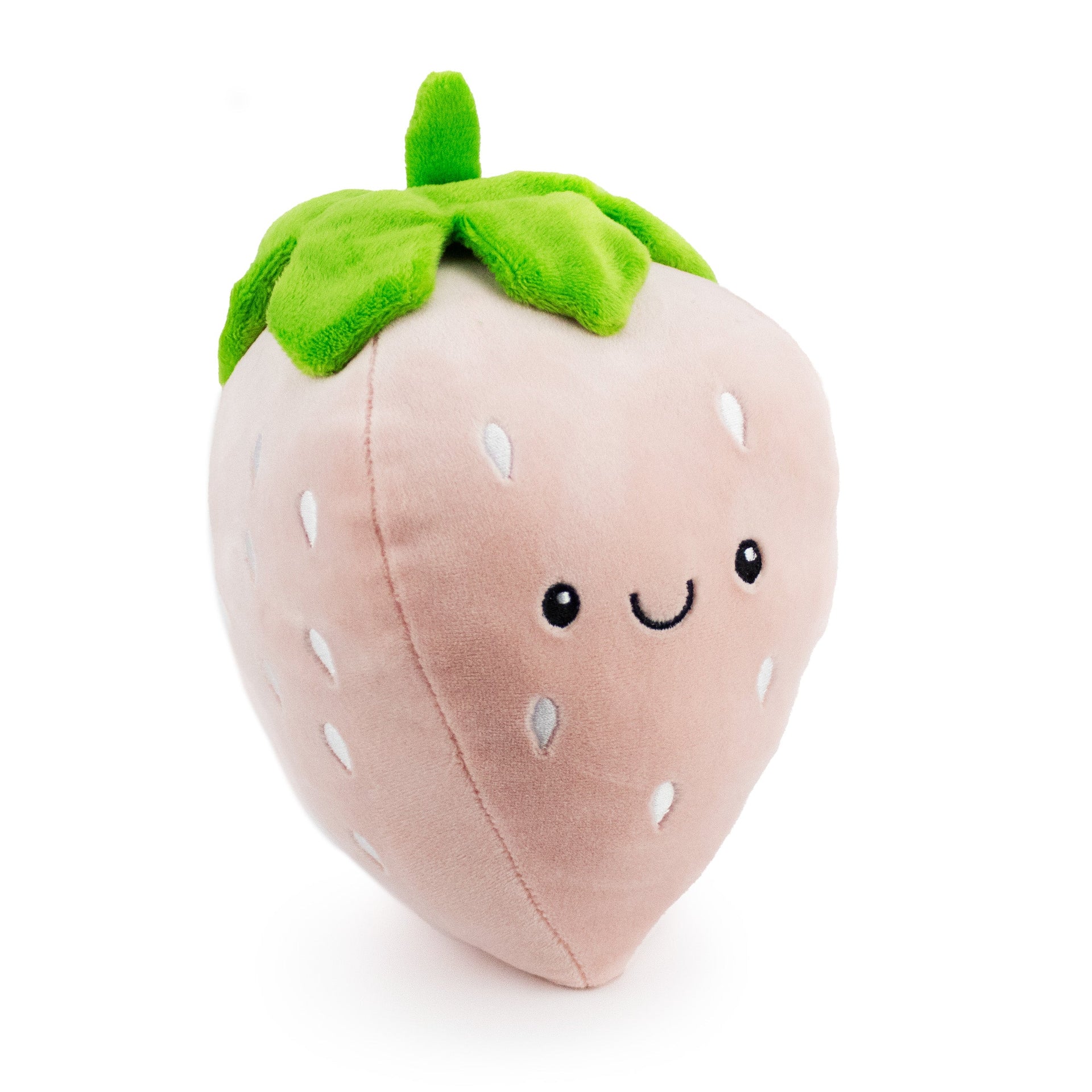 7" Sweet Strawberry w/ Squeaker- Blush plush dog toy with soft fabric, designed for gentle play and cuddling