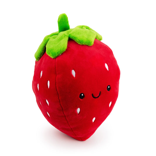 7" Sweet Strawberry w/ Squeaker- Ruby plush dog toy with soft fabric, designed for gentle play and cuddling