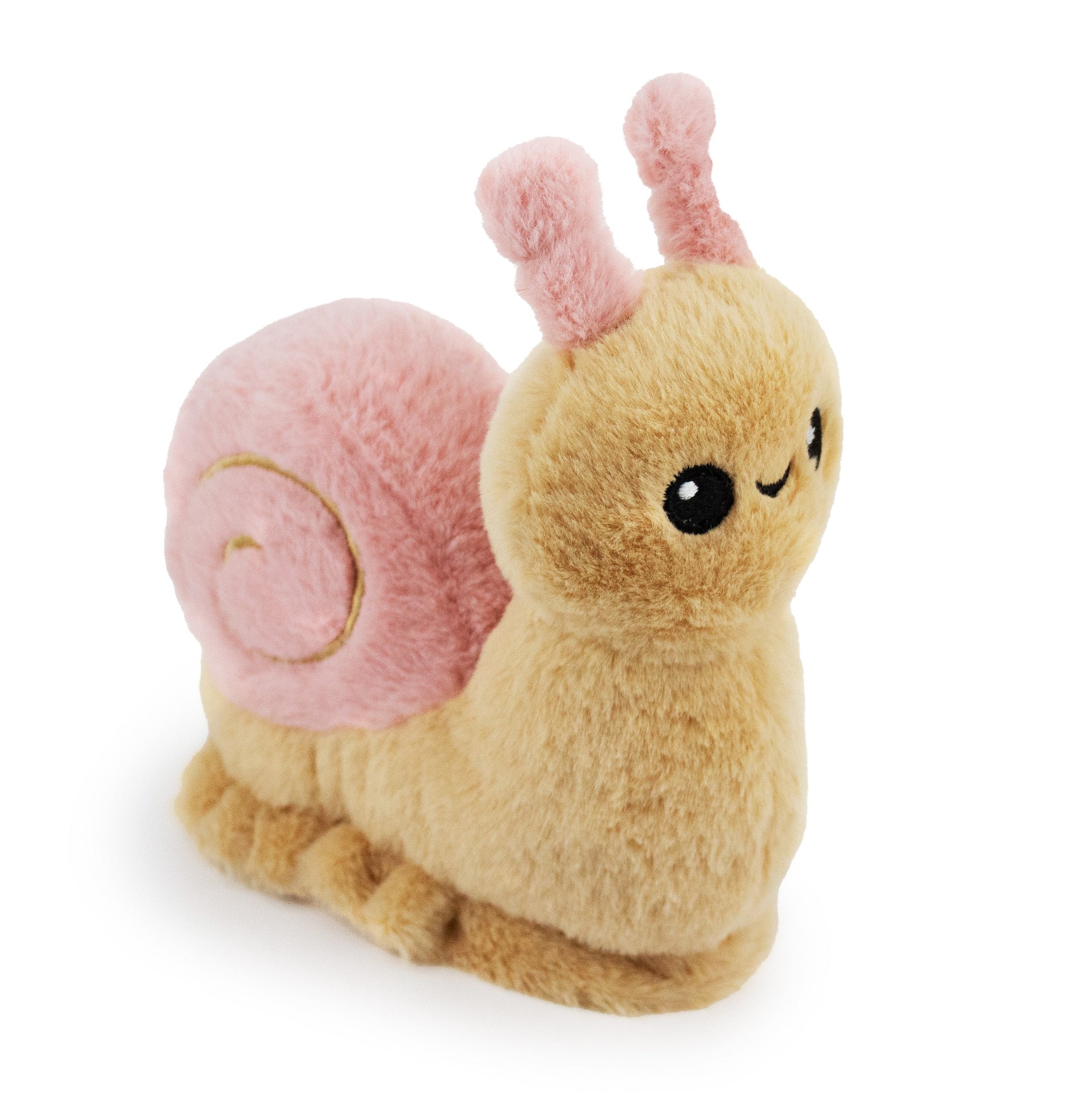 8" Sally Snail w/ Squeaker & Crinkle - Pink plush dog toy with soft fabric, designed for gentle play and cuddling