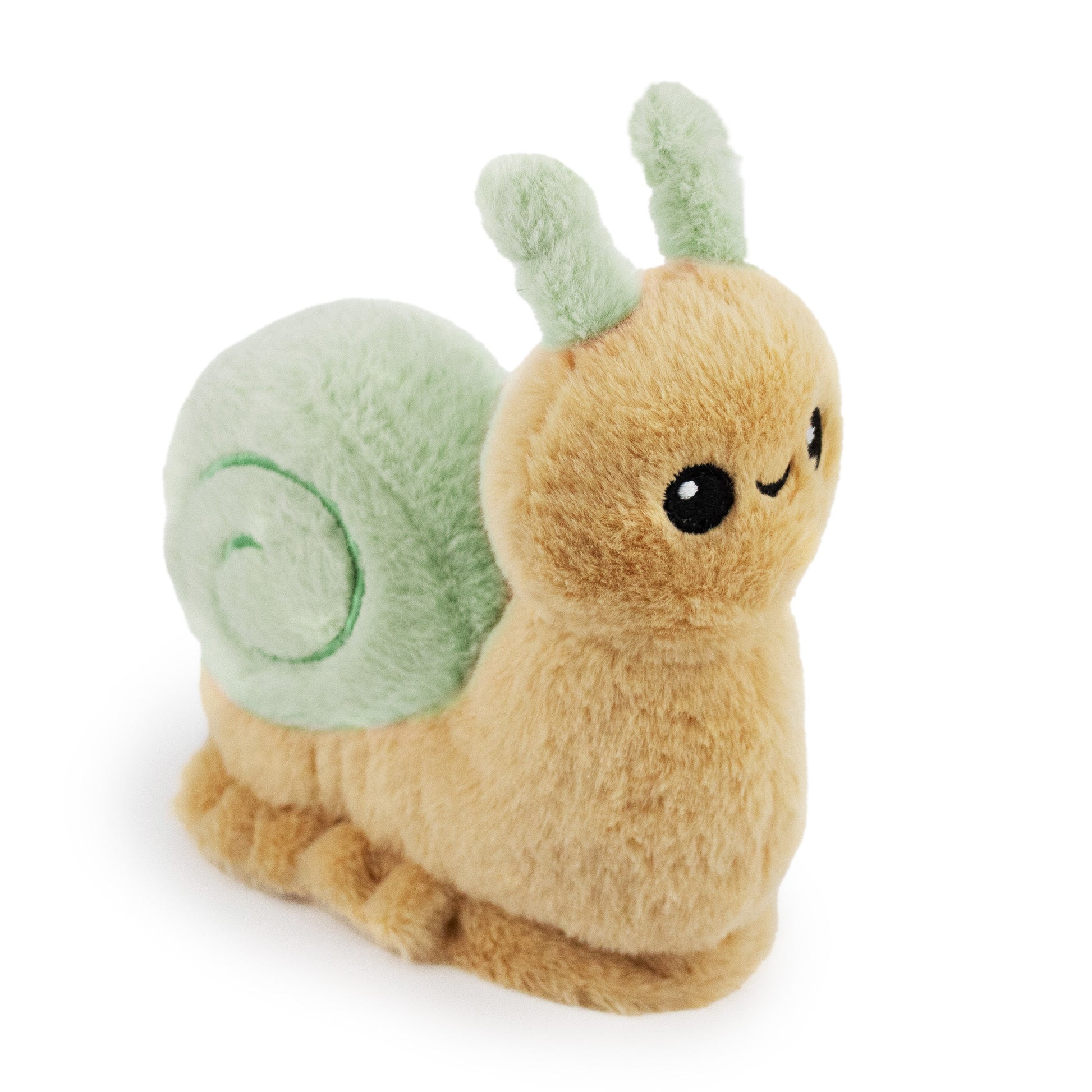 8" Sally Snail w/ Squeaker & Crinkle - Sage plush dog toy with soft fabric, designed for gentle play and cuddling