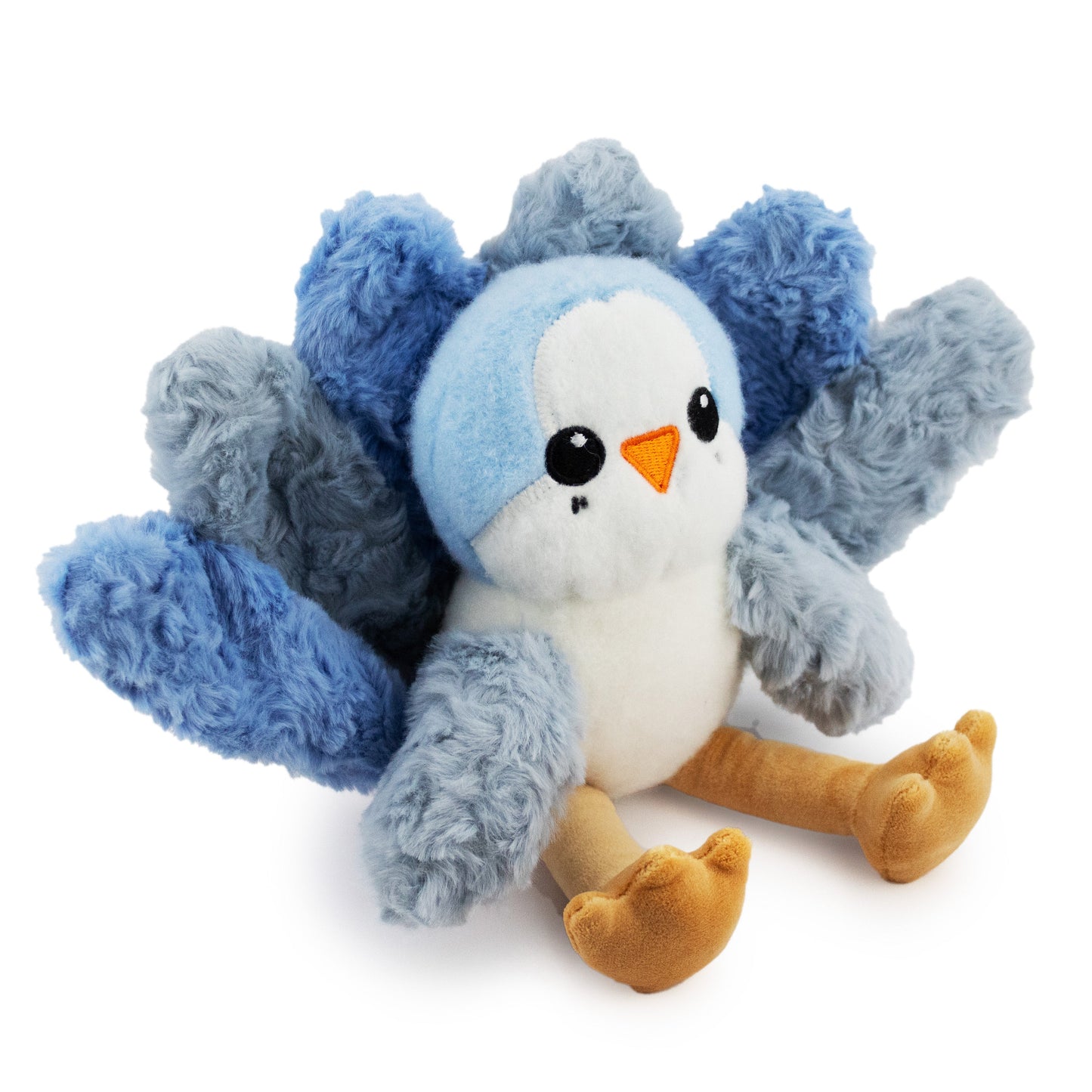 9" Blu the Blue Jay  w/ squeaker ball & crinkle plush dog toy with soft fabric, designed for gentle play and cuddling