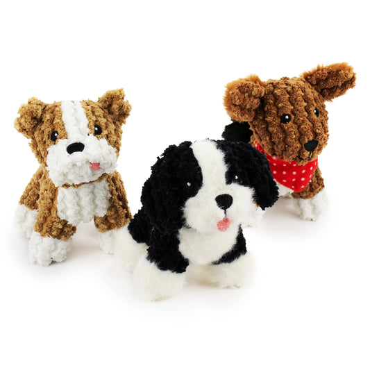 Giftable World Pet 4.5" Tiny Terriers w/ Squeaker & Crinkle - 3 Pack - corduroy dog toy with squeaker and crinkle