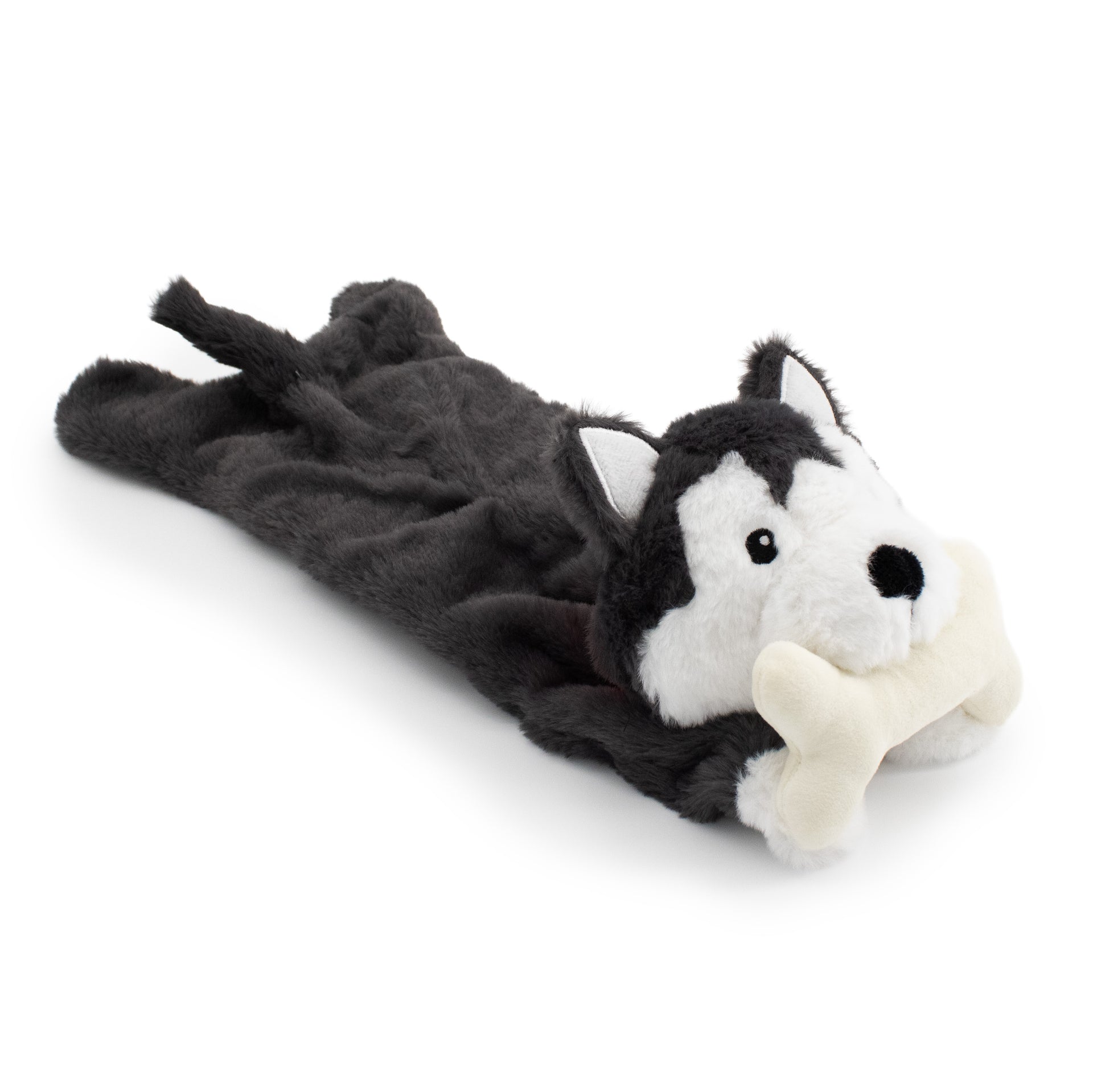 18" Atlas Flattie w/ Squeaker Ball plush dog toy with soft fabric, designed for gentle play and cuddling