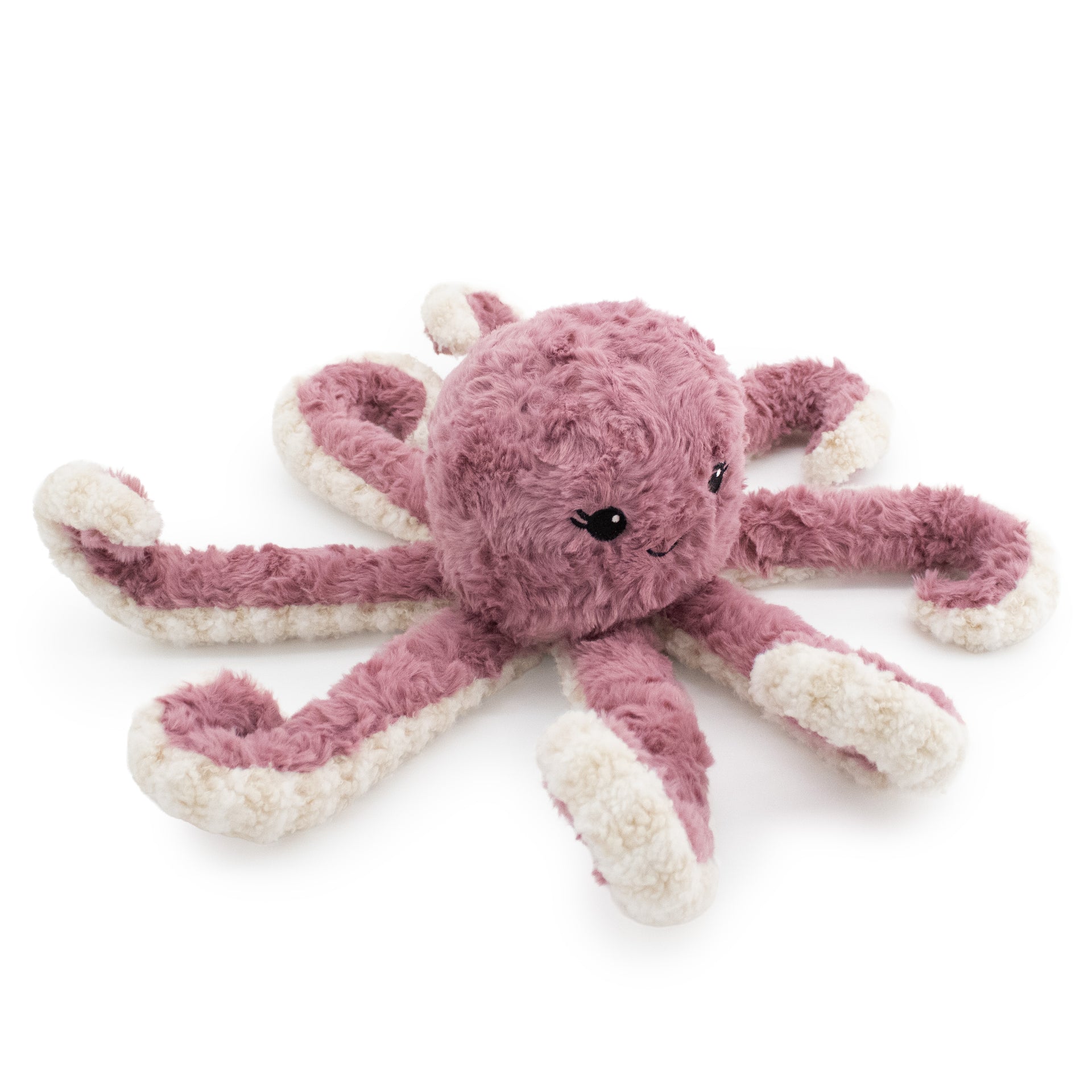 12" Iris Octo w/ Squeaker Ball & Crinkle plush dog toy with soft fabric, designed for gentle play and cuddling
