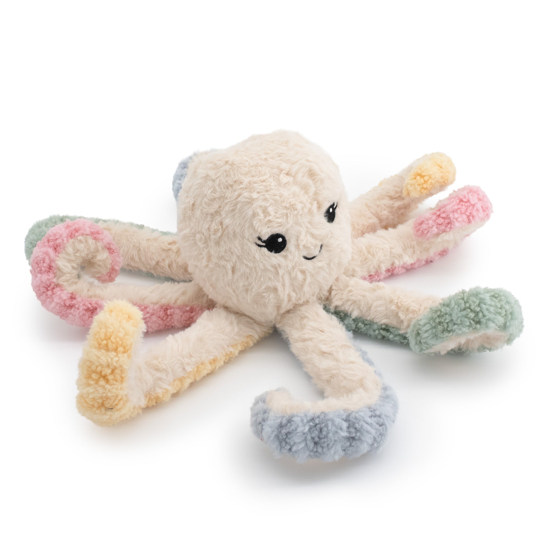12" Opal Octo w/ Squeaker Ball & Crinkle plush dog toy with soft fabric, designed for gentle play and cuddling