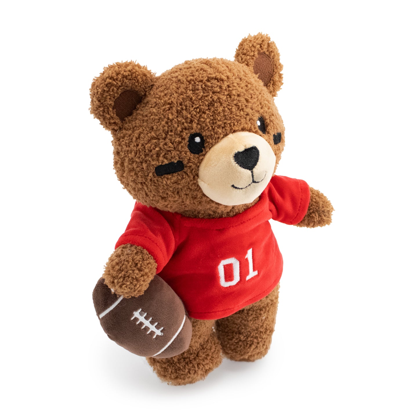 9" Touchdown Teddy w/ Squeaker & Crinkle plush dog toy with soft fabric, designed for gentle play and cuddling