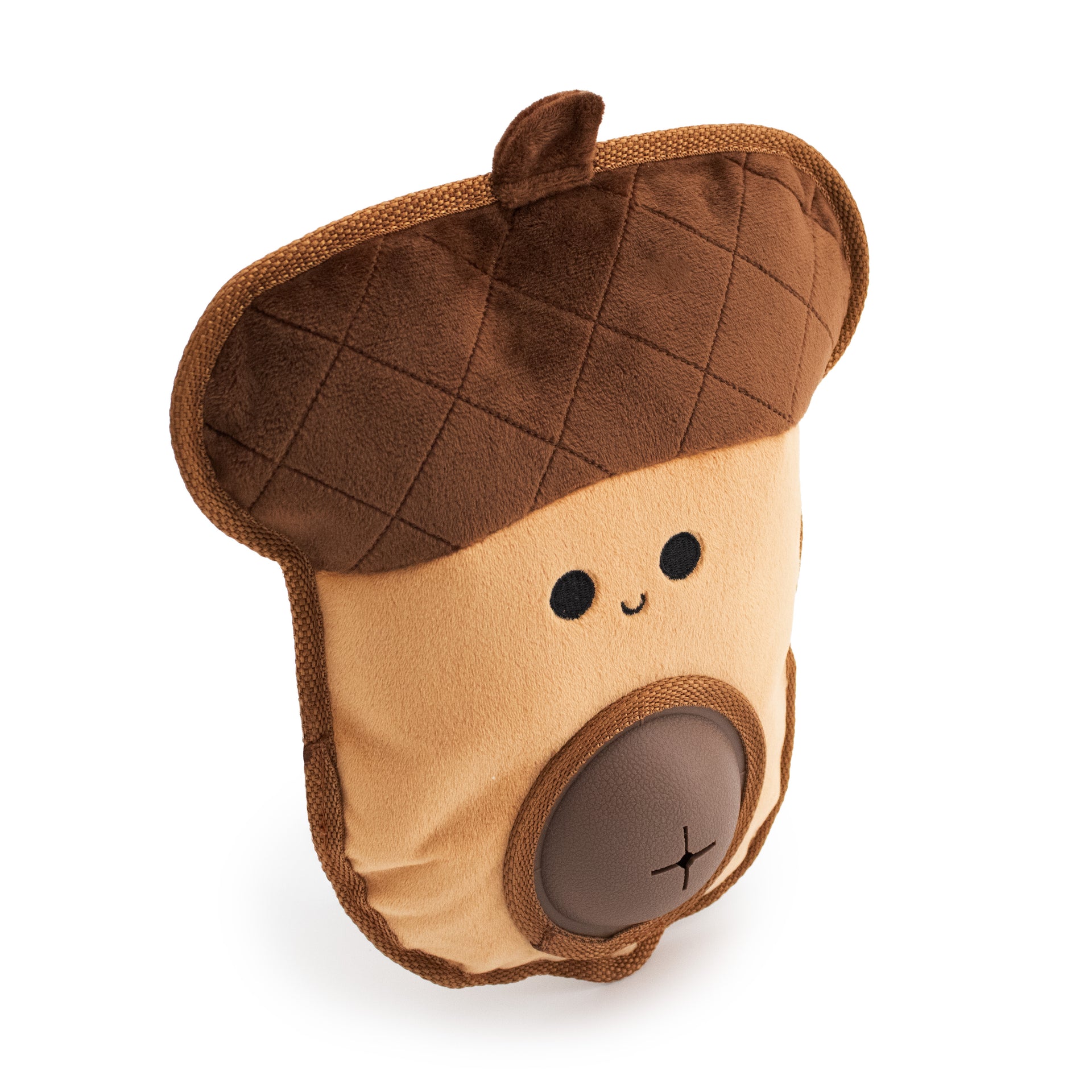 10" Nutters Acorn plush dog toy with soft fabric, designed for gentle play and cuddling