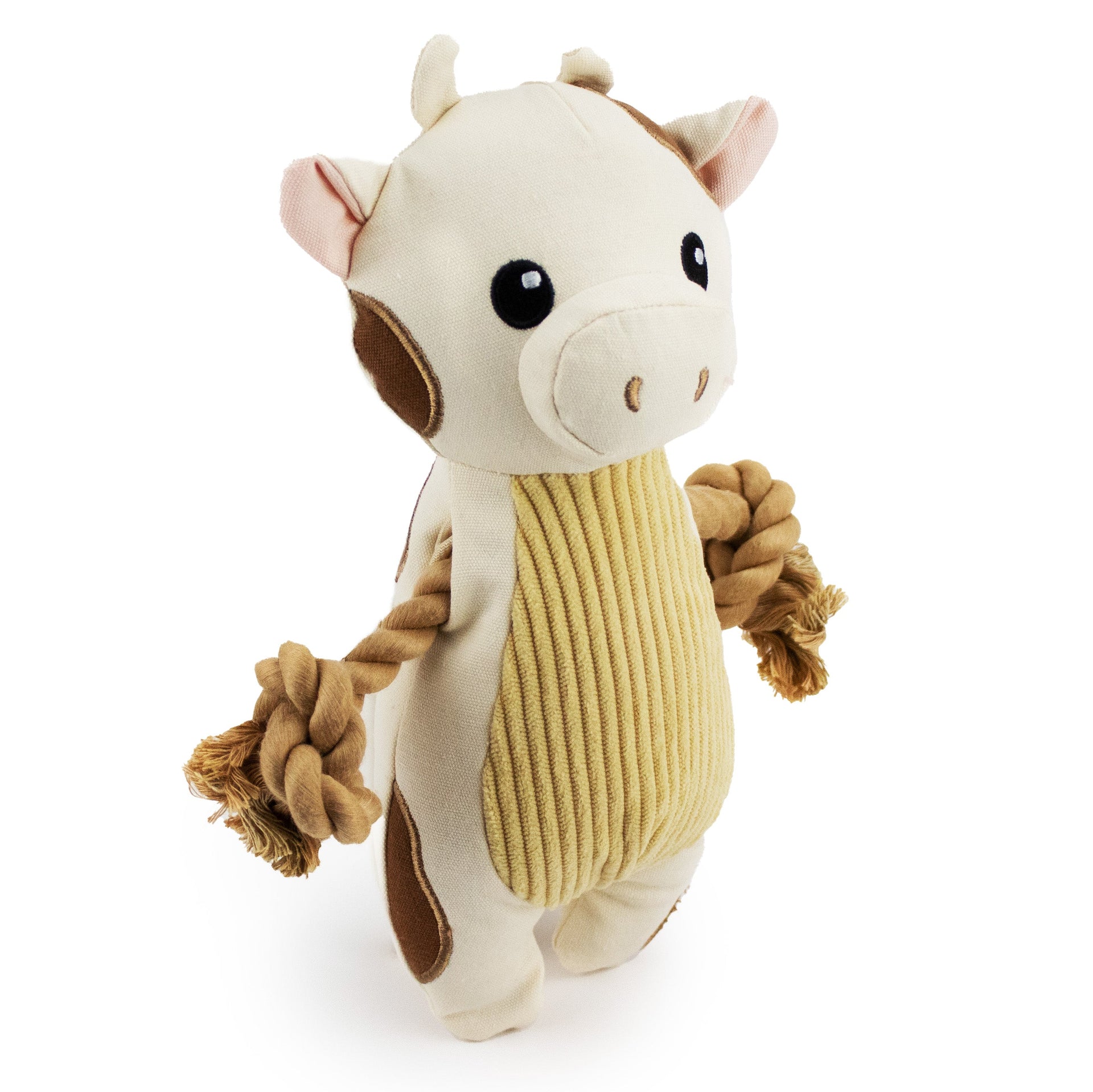 9" Canvy Cow plush dog toy with soft fabric, designed for gentle play and cuddling