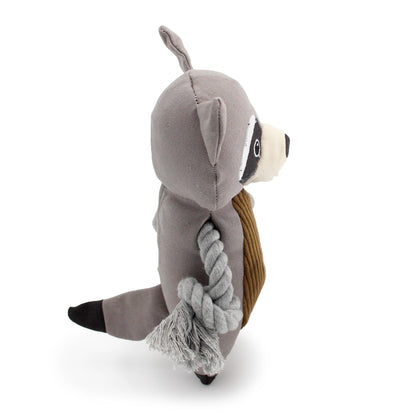 9" Canvy Raccoon plush dog toy with soft fabric, designed for gentle play and cuddling
