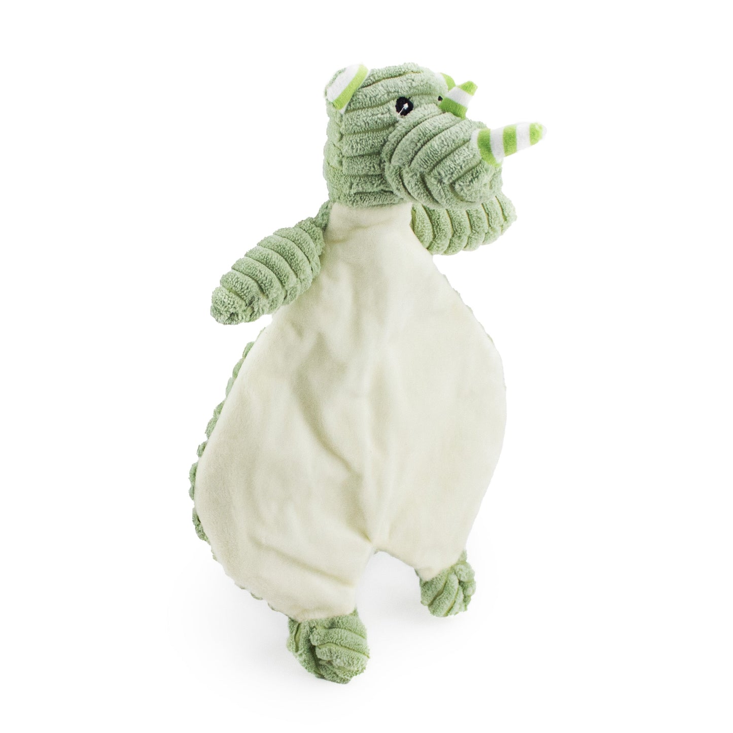 18" Corduroy Rhino Flattie W/ Squeaker and Crinkle plush dog toy with soft fabric, designed for gentle play and cuddling