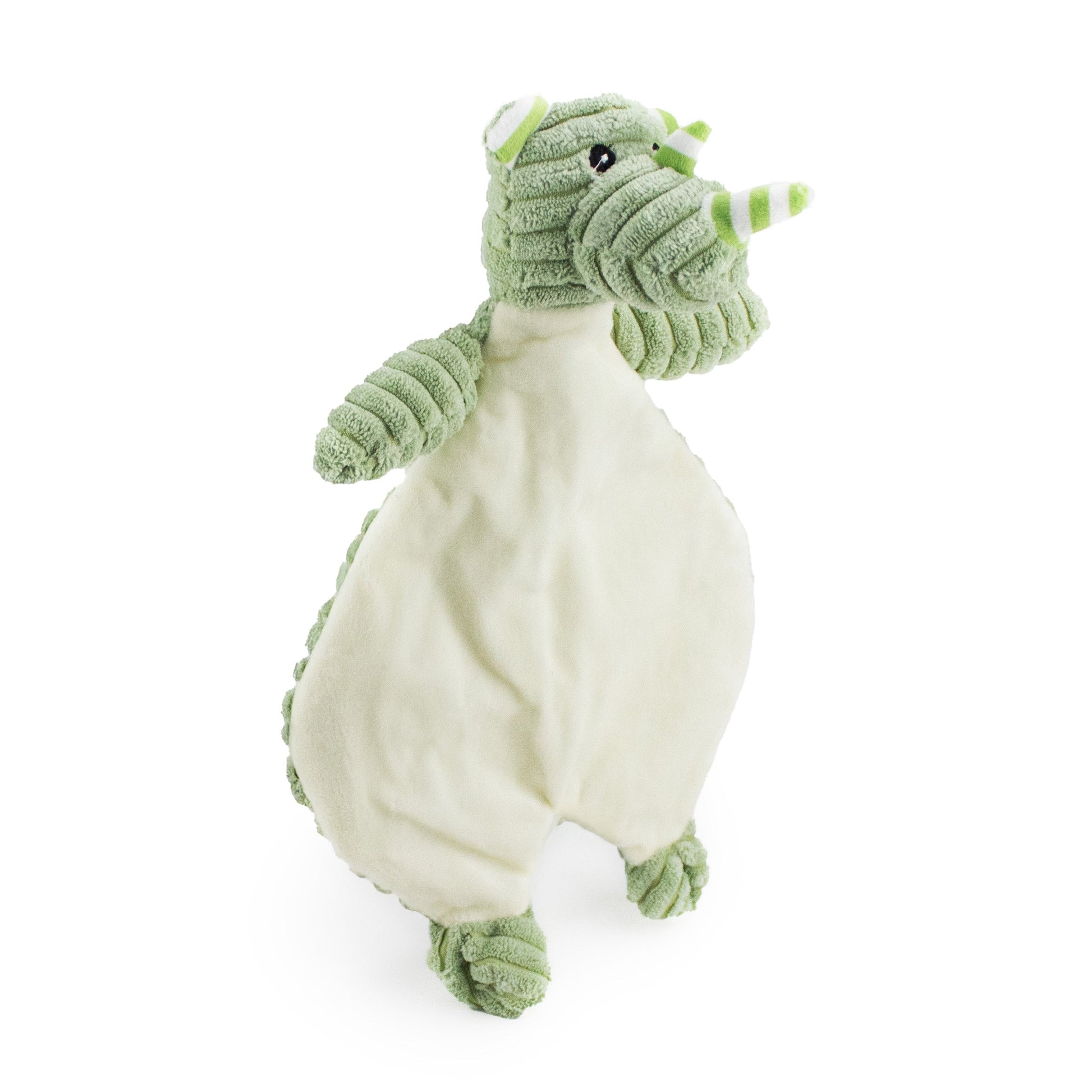 12" Corduroy Rhino Flattie plush dog toy with soft fabric, designed for gentle play and cuddling