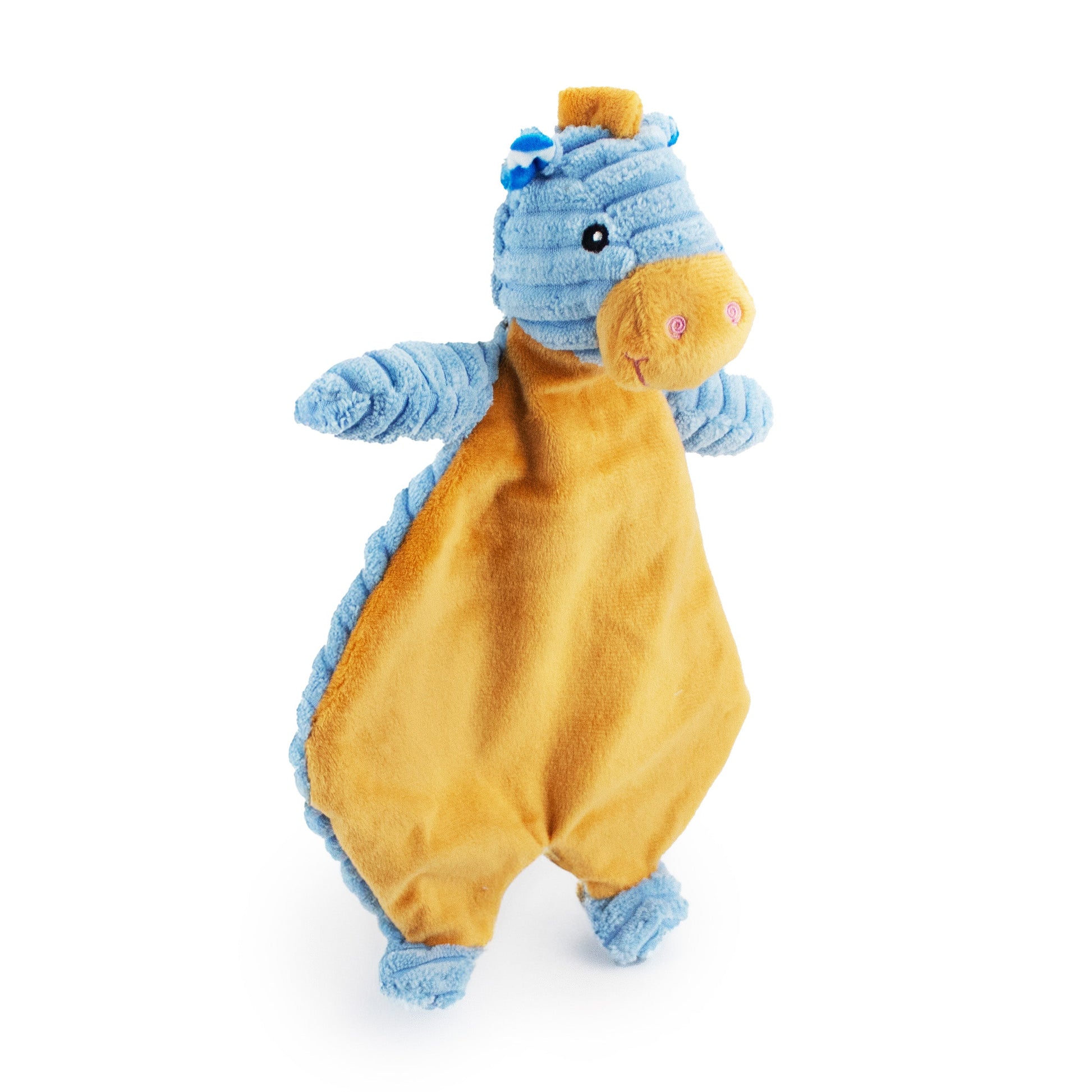 18" Corduroy Horse Flattie W/ Squeaker and Crinkle plush dog toy with soft fabric, designed for gentle play and cuddling