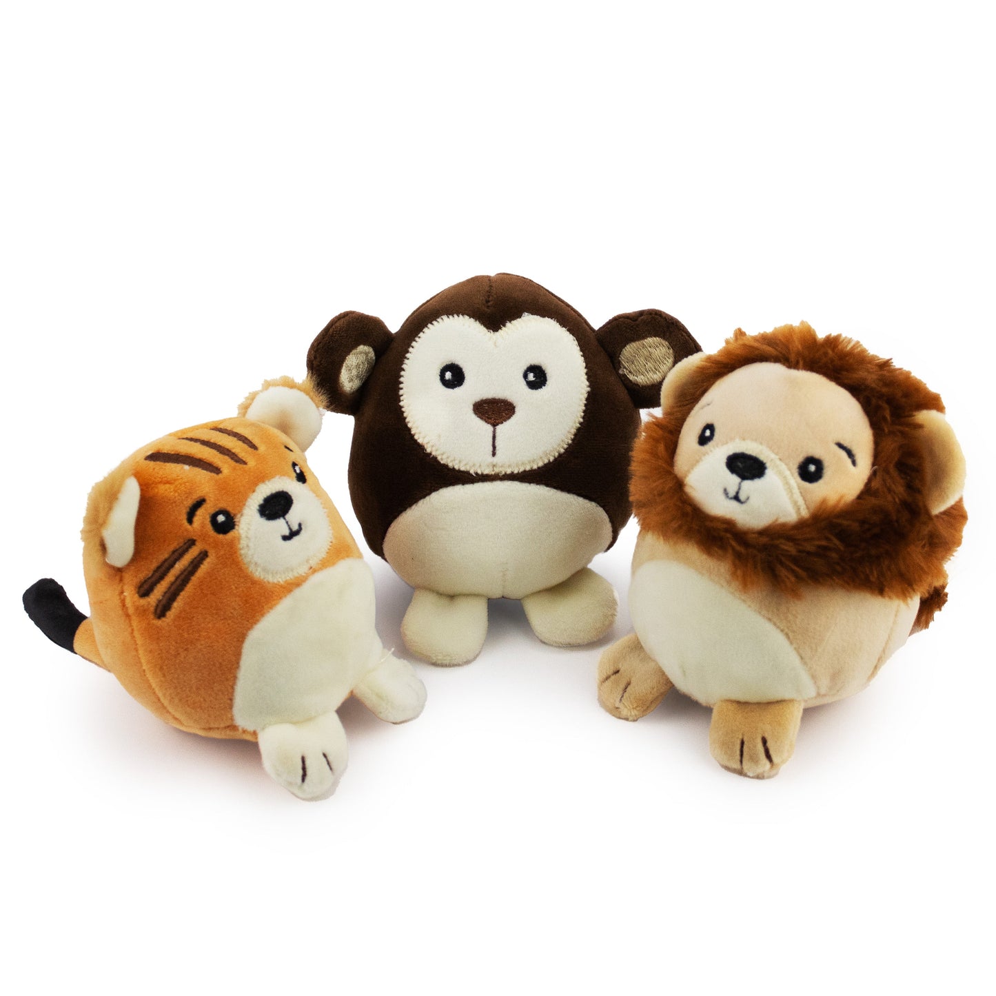 3.5" Jungle Pals - 3 pack plush dog toy with soft fabric, designed for gentle play and cuddling