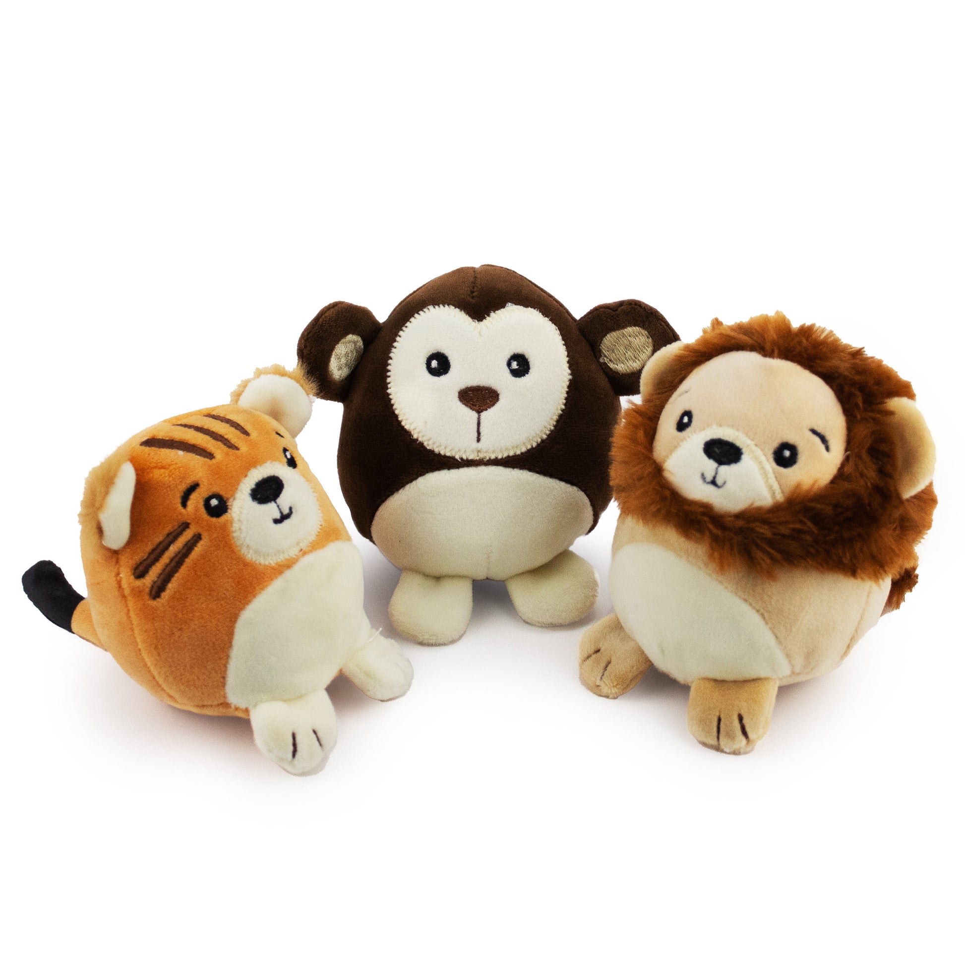 3.5" Jungle Pals - 3 pack plush dog toy with soft fabric, designed for gentle play and cuddling