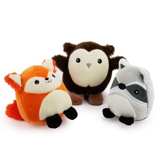 3.5" Woodland Critters w/ Squeaker - 3 Pack plush dog toy with soft fabric, designed for gentle play and cuddling