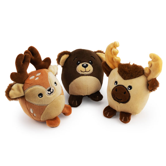 3.5" Woodland Majestics - 3 Pack plush dog toy with soft fabric, designed for gentle play and cuddling
