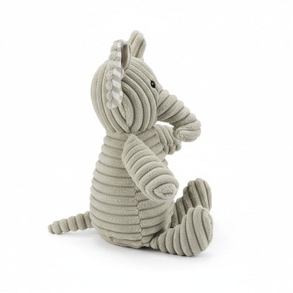 9" Corduroy Sitting Elephant w/ Squeaker, Crinkle plush dog toy with soft fabric, designed for gentle play and cuddling