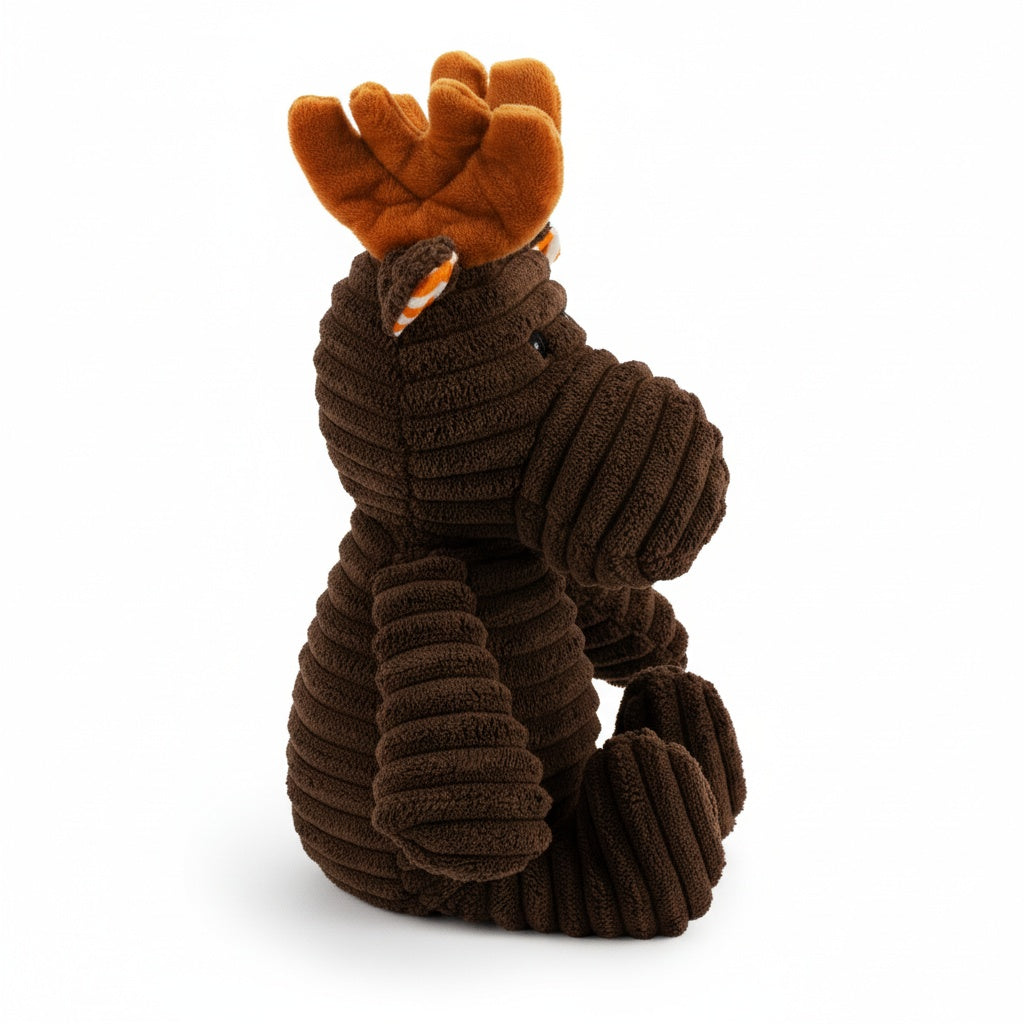 15" Corduroy Moose w/ Honker & Crinkle plush dog toy with soft fabric, designed for gentle play and cuddling